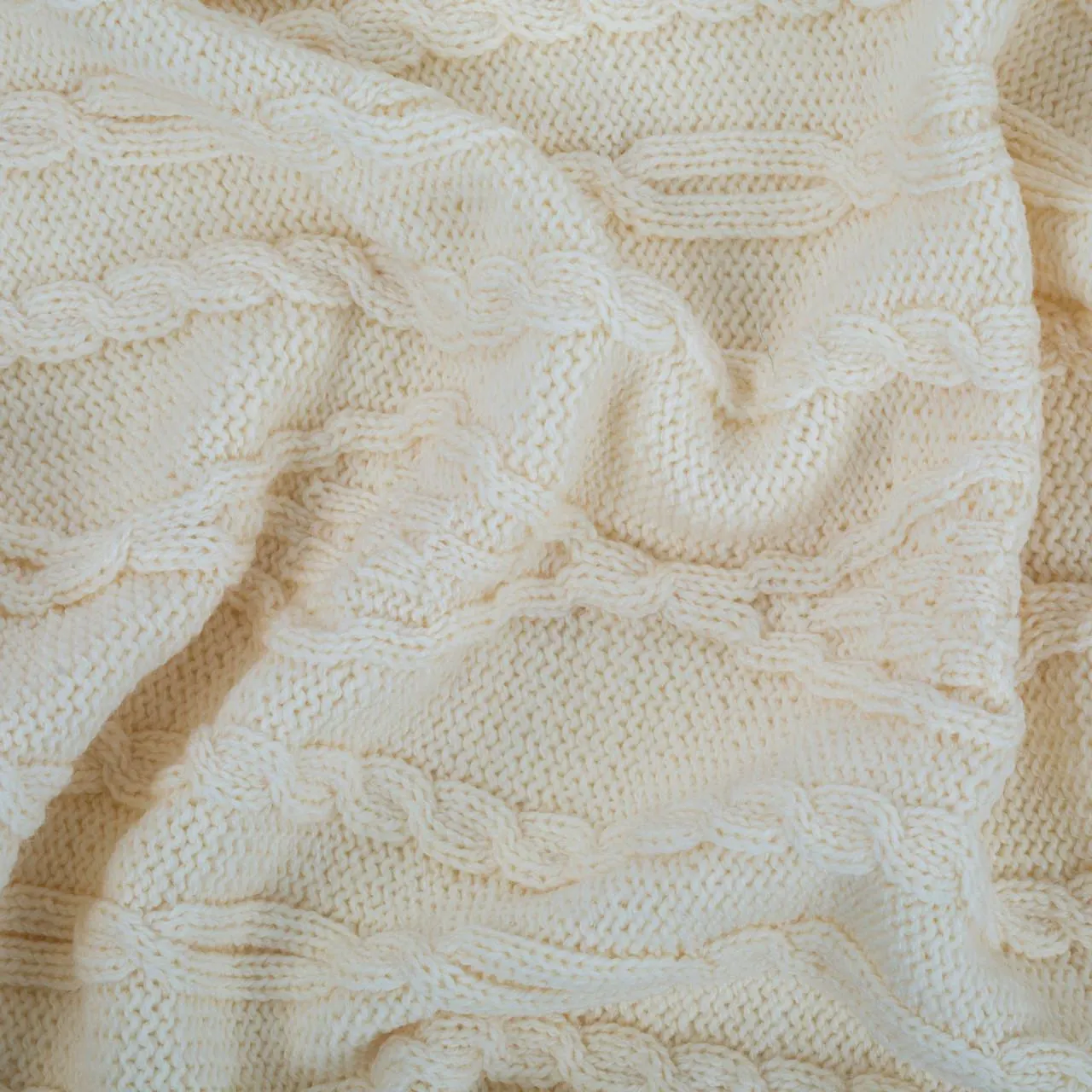 Irish Fisherman Wool Multi-Stitch Aran Knit Throw Blanket