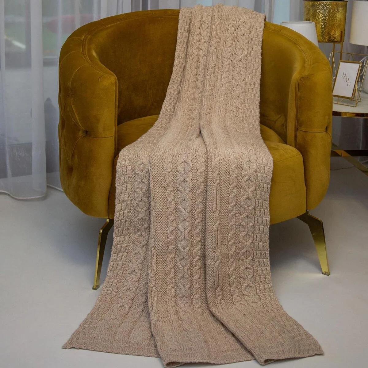 Irish Fisherman Wool Multi-Stitch Aran Knit Throw Blanket - Image 13 | Lily's Pad Studio