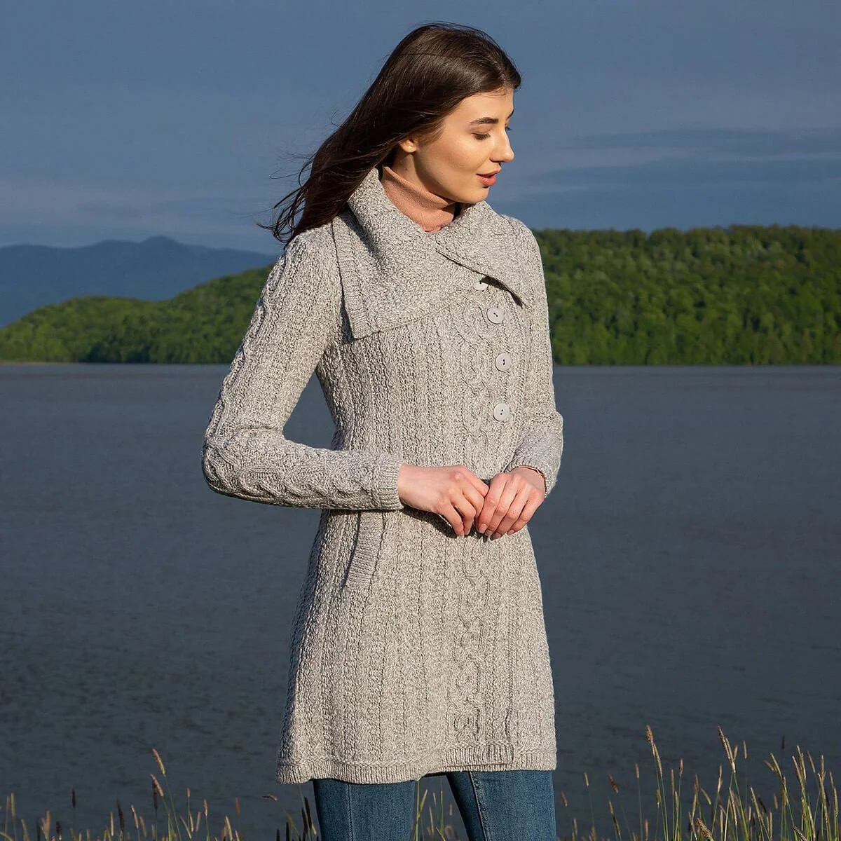 Irish Ladies 4 Button Collar Merino Wool Cable Knit Coat – Made in Ireland - Image 5 | Lily's Pad Studio