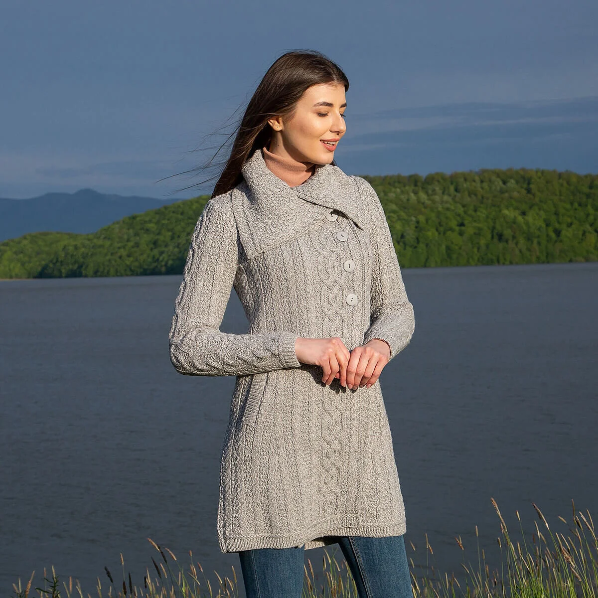 Irish Ladies 4 Button Collar Merino Wool Cable Knit Coat – Made in Ireland - Image 8 | Lily's Pad Studio