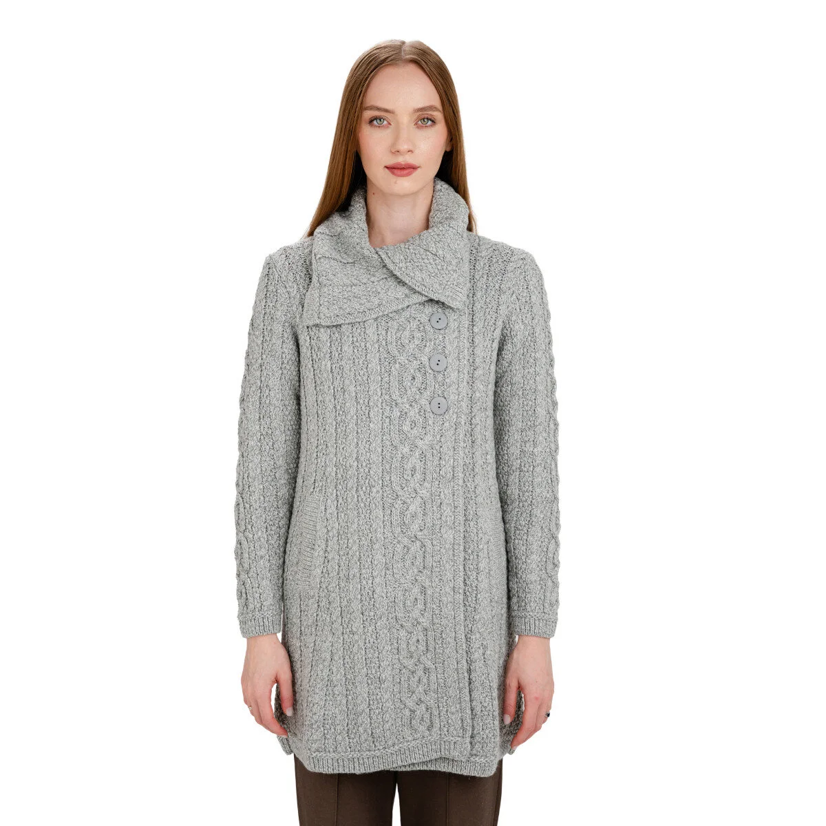Irish Ladies 4 Button Collar Merino Wool Cable Knit Coat – Made in Ireland - Image 11 | Lily's Pad Studio