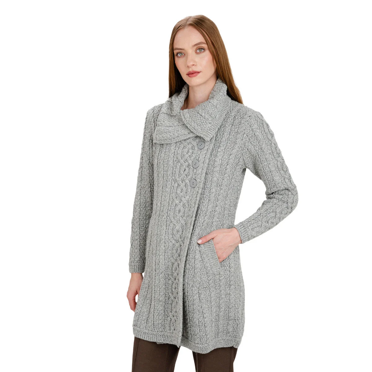 Irish Ladies 4 Button Collar Merino Wool Cable Knit Coat – Made in Ireland - Image 12 | Lily's Pad Studio