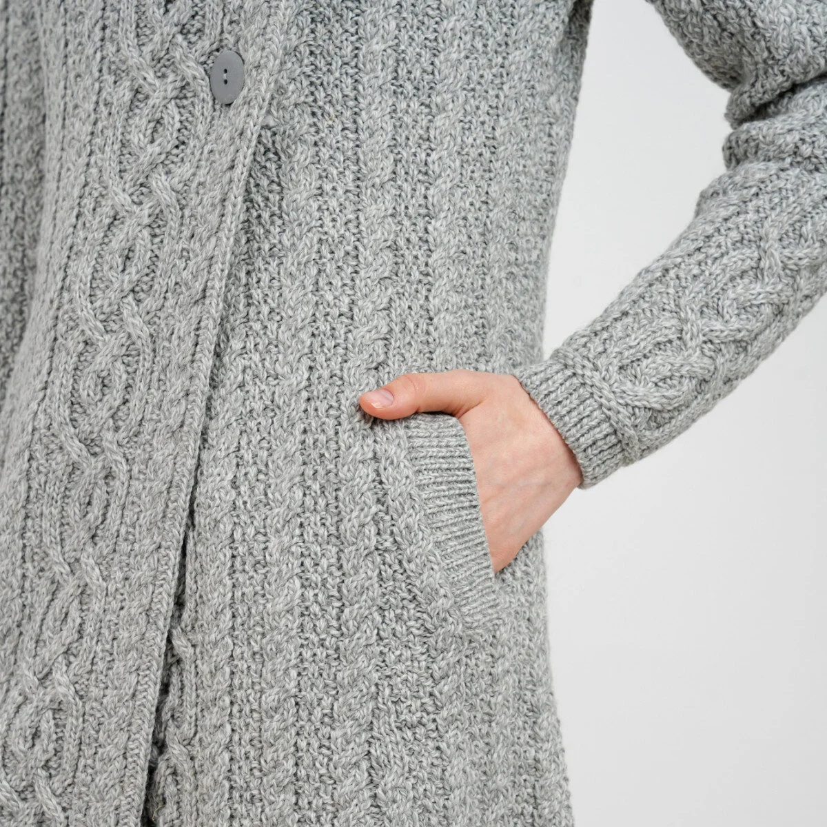 Irish Ladies 4 Button Collar Merino Wool Cable Knit Coat – Made in Ireland - Image 13 | Lily's Pad Studio