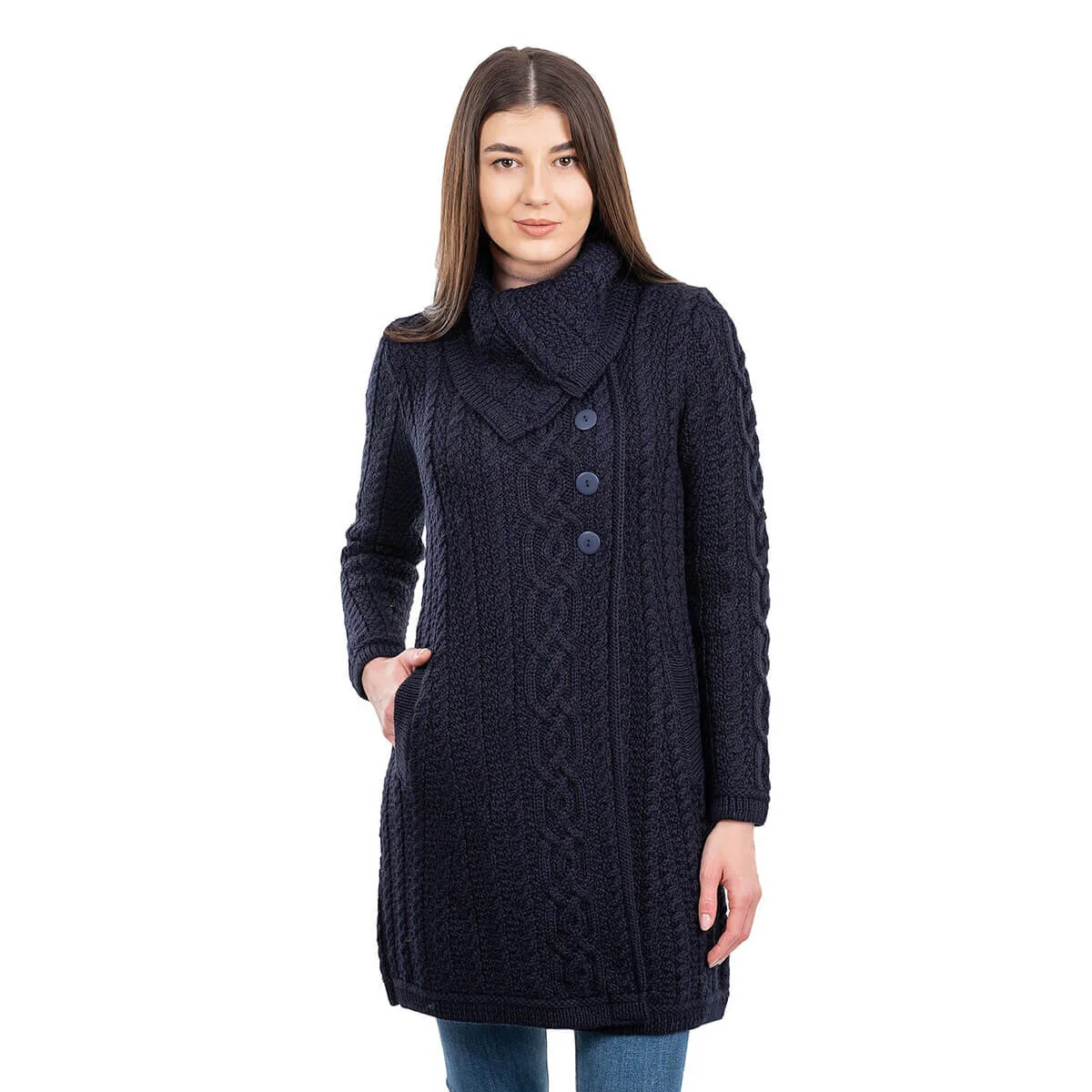 Irish Ladies 4 Button Collar Merino Wool Cable Knit Coat – Made in Ireland - Image 16 | Lily's Pad Studio