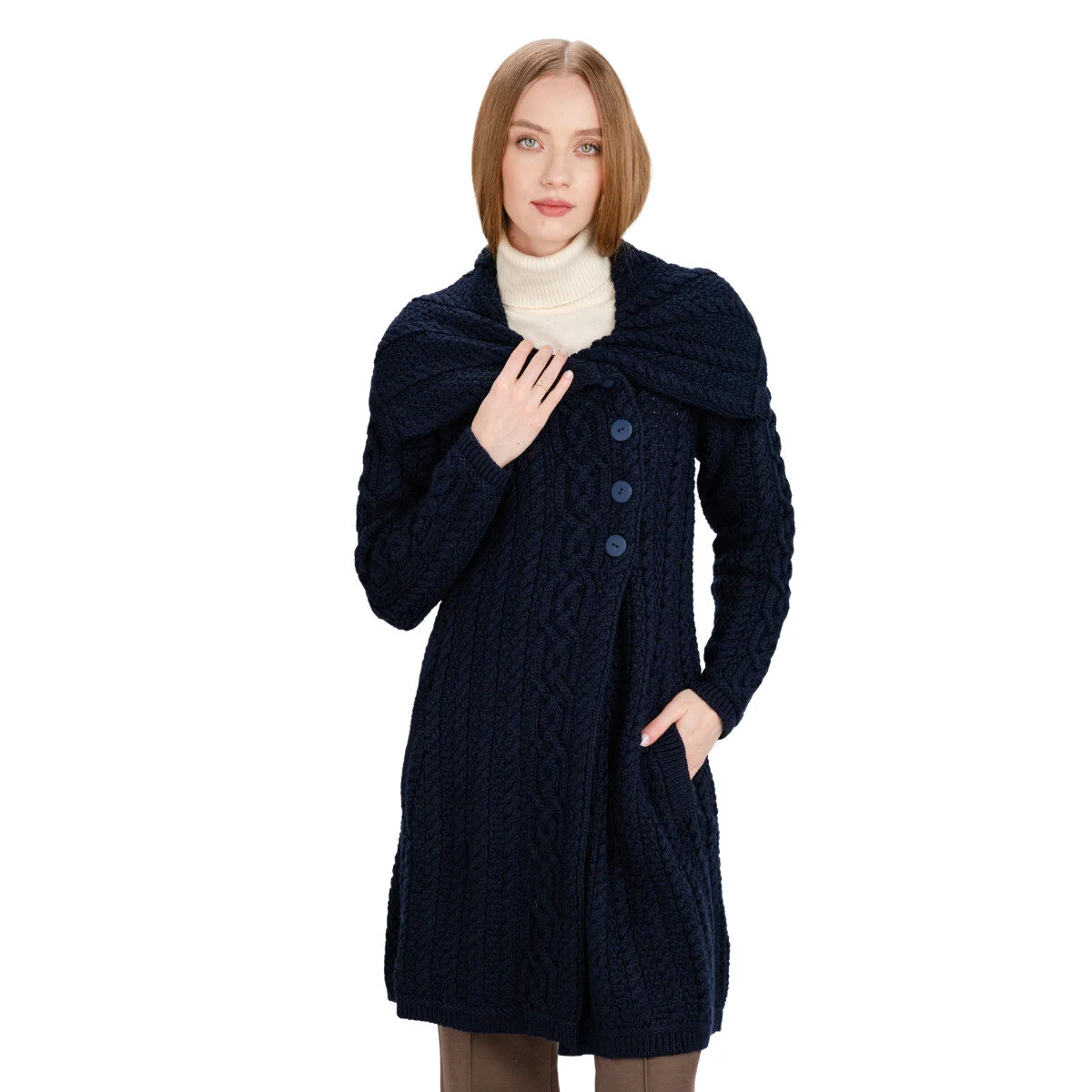 Irish Ladies 4 Button Collar Merino Wool Cable Knit Coat – Made in Ireland - Image 21 | Lily's Pad Studio