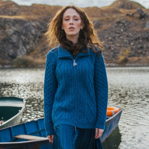 Irish Merino Cable Knit Bomber Jacket - Image 1 | Lily's Pad Studio
