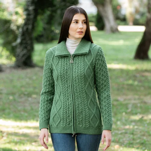 Irish Merino Cable Knit Bomber Jacket - Image 3 | Lily's Pad Studio