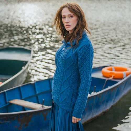 Irish Merino Cable Knit Bomber Jacket - Image 4 | Lily's Pad Studio