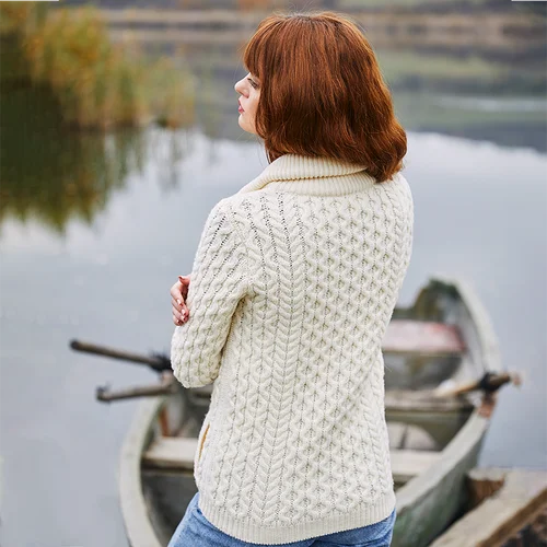 Irish Merino Cable Knit Bomber Jacket - Image 5 | Lily's Pad Studio
