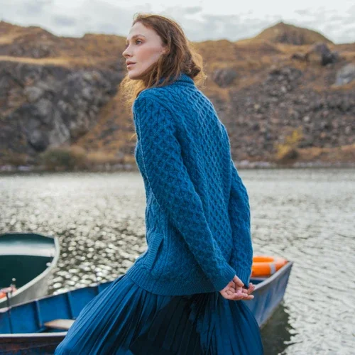 Irish Merino Cable Knit Bomber Jacket - Image 6 | Lily's Pad Studio