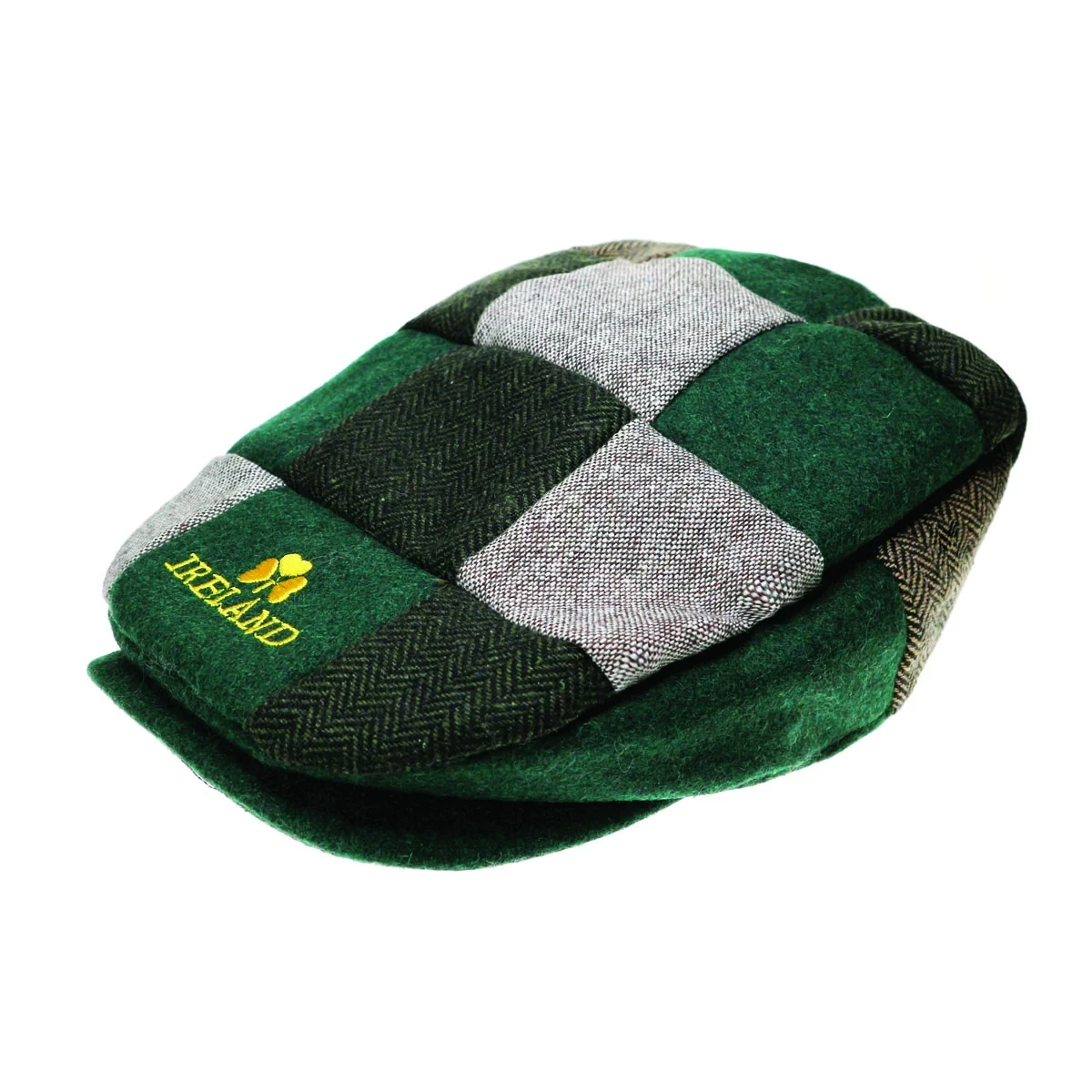 Irish Patchwork Flat Cap with Gold Shamrock - Image 1 | Lily's Pad Studio