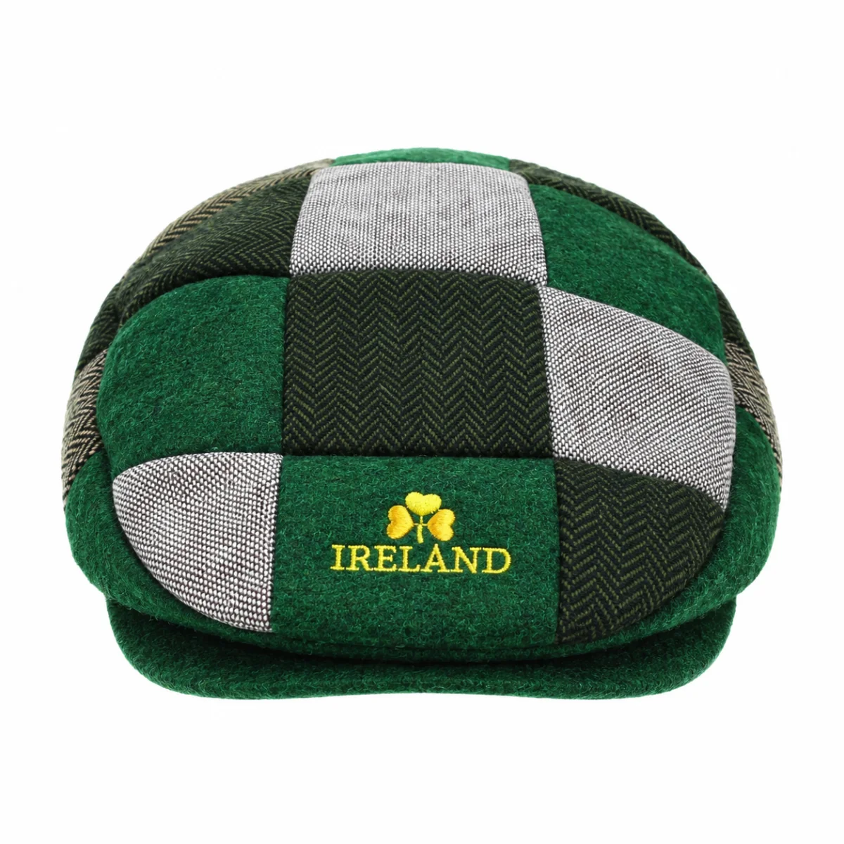 Irish Patchwork Flat Cap with Gold Shamrock - Image 2 | Lily's Pad Studio