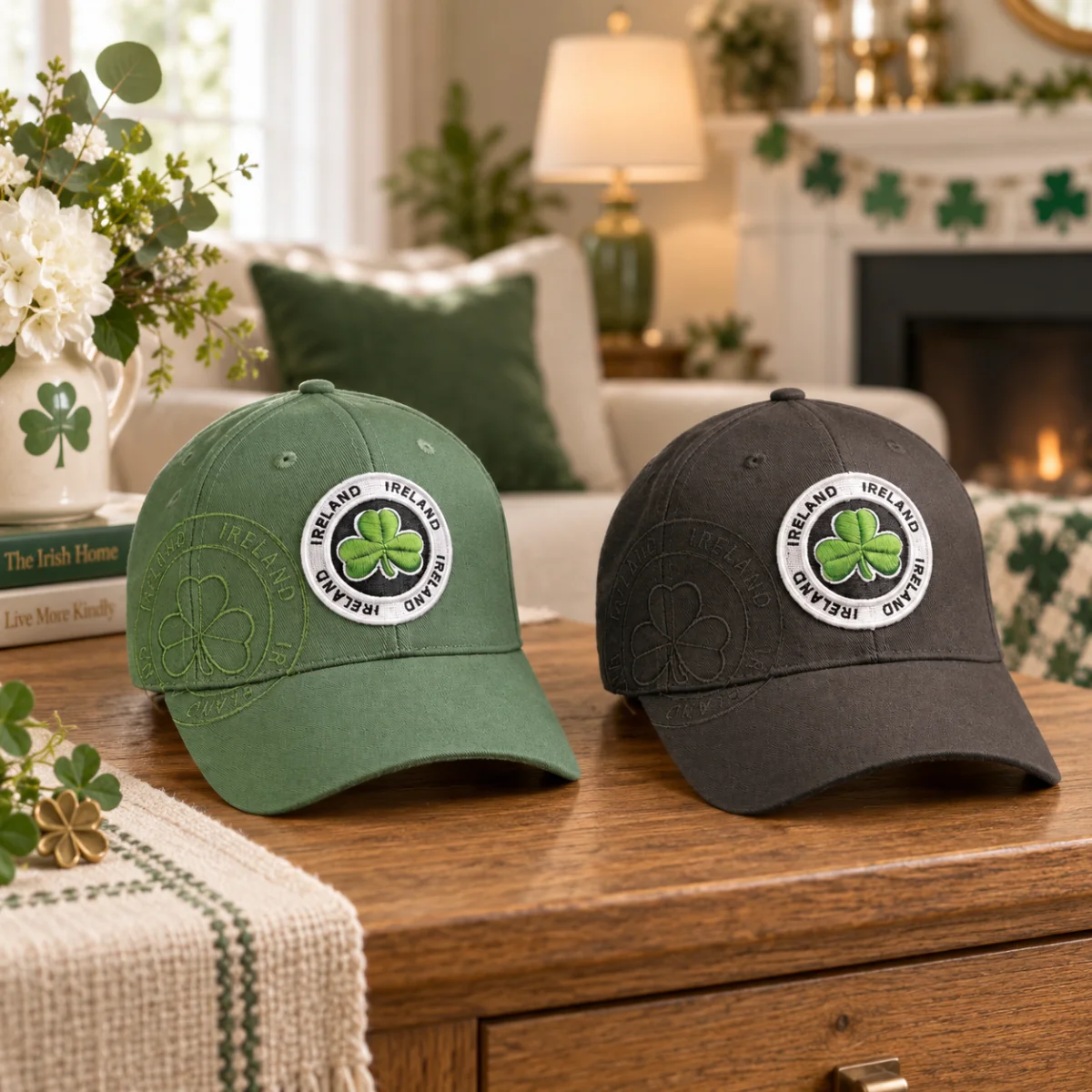 Irish Shamrock Embroidered Baseball Cap - Black or Green | Lily's Pad Studio