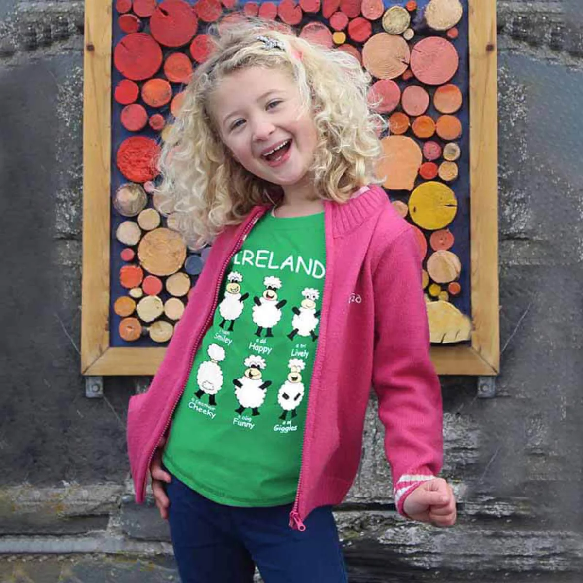 Kids Green Ireland Happy Sheep Cotton T-Shirt - Image 2 | Lily's Pad Studio