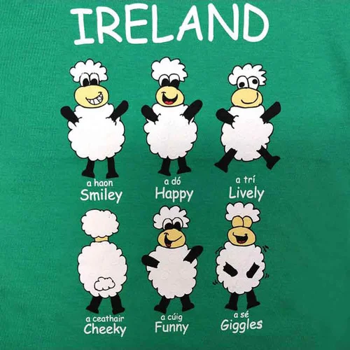 Kids Green Ireland Happy Sheep Cotton T-Shirt - Image 3 | Lily's Pad Studio