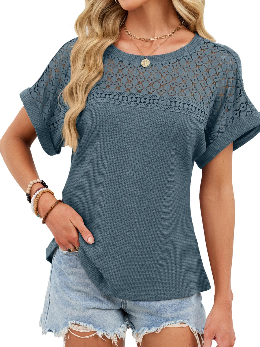 Lace-Trimmed Round Neck T-Shirt | Lily's Pad Studio