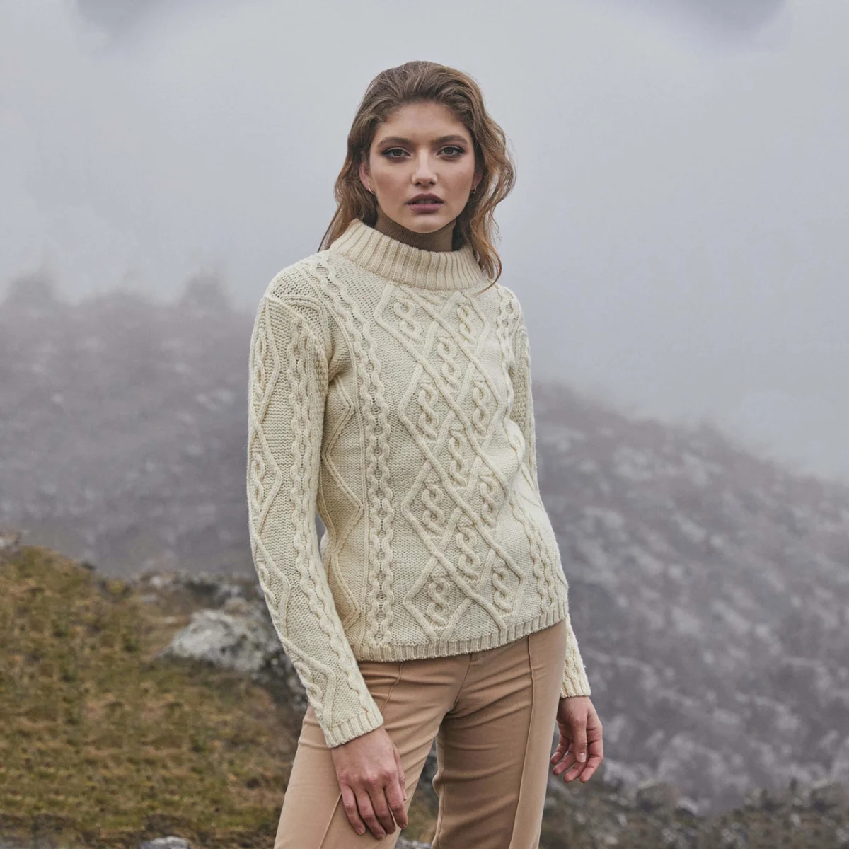 Ladies Aran Cable Knit Sweater | Lily's Pad Studio
