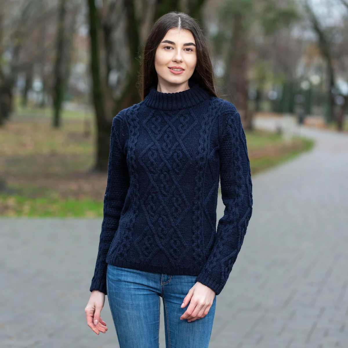 Ladies Aran Cable Knit Sweater - Image 2 | Lily's Pad Studio