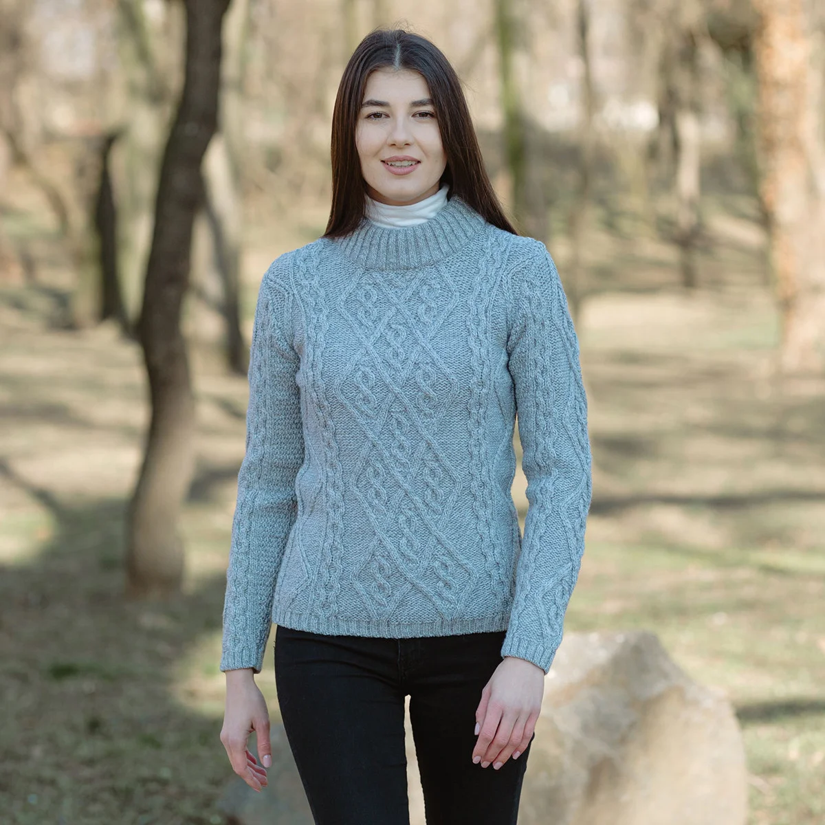 Ladies Aran Cable Knit Sweater - Image 3 | Lily's Pad Studio