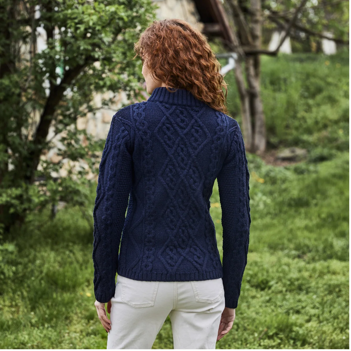 Ladies Aran Cable Knit Sweater - Image 8 | Lily's Pad Studio