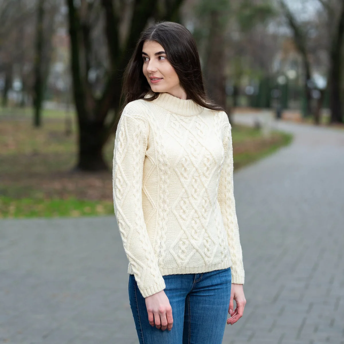Ladies Aran Cable Knit Sweater - Image 10 | Lily's Pad Studio