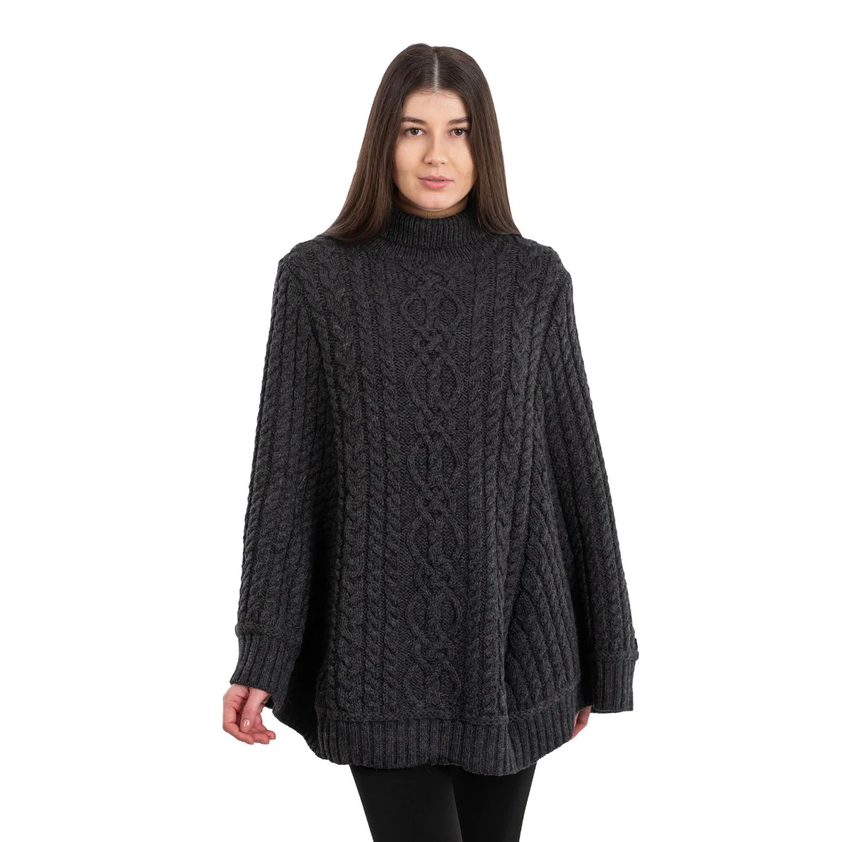 Ladies Cable Knit Poncho - Image 2 | Lily's Pad Studio