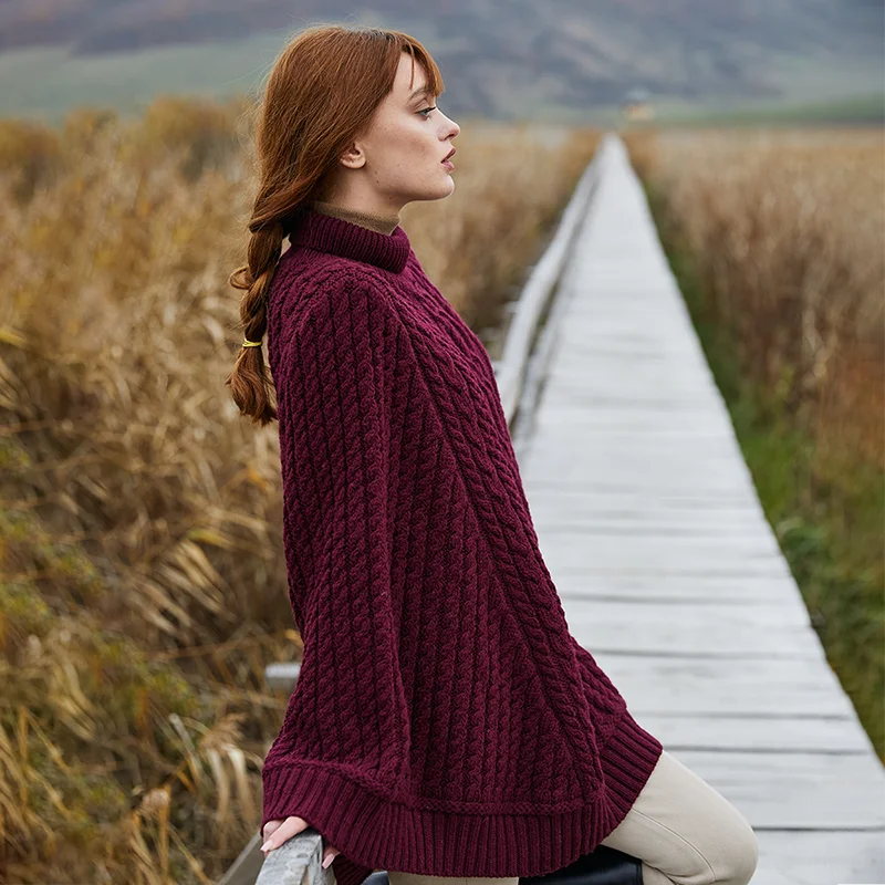 Ladies Cable Knit Poncho - Image 10 | Lily's Pad Studio