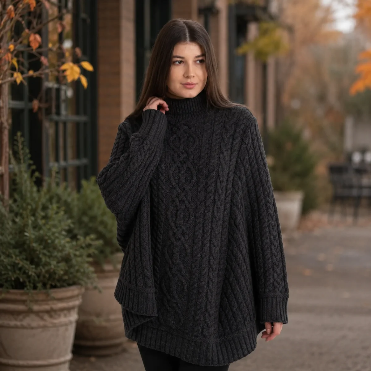 Ladies Cable Knit Poncho - Knit Wear | Lily's Pad Studio
