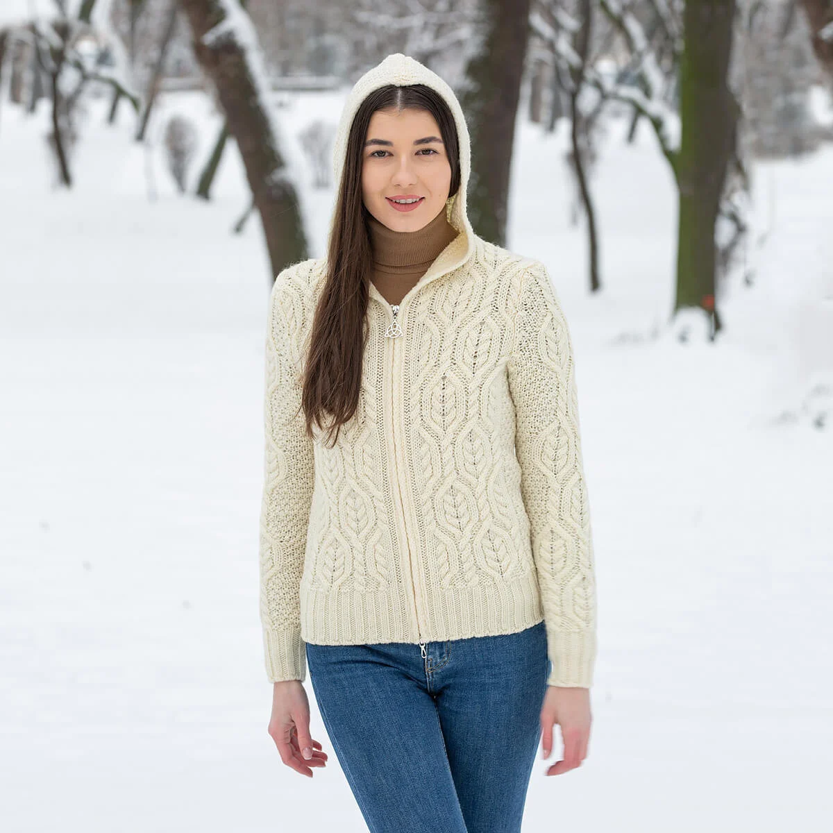 Ladies Double Collar Zipped Cardigan - Image 1 | Lily's Pad Studio