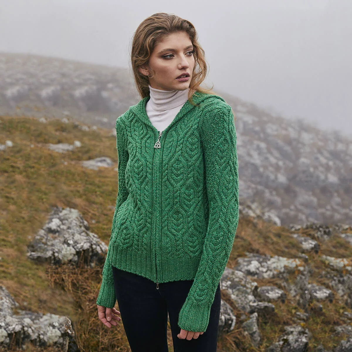 Ladies Double Collar Zipped Cardigan - Image 2 | Lily's Pad Studio