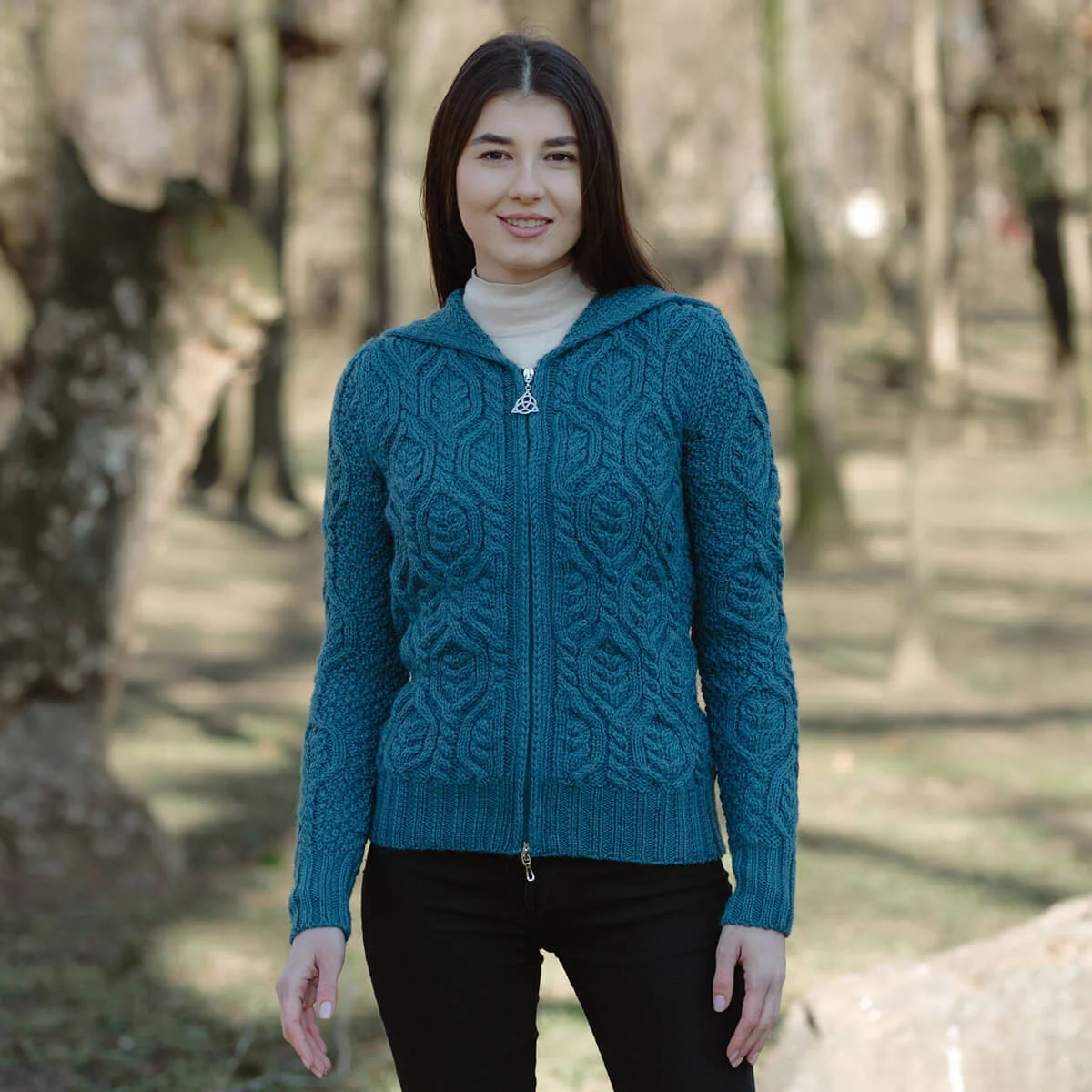 Ladies Double Collar Zipped Cardigan - Image 3 | Lily's Pad Studio