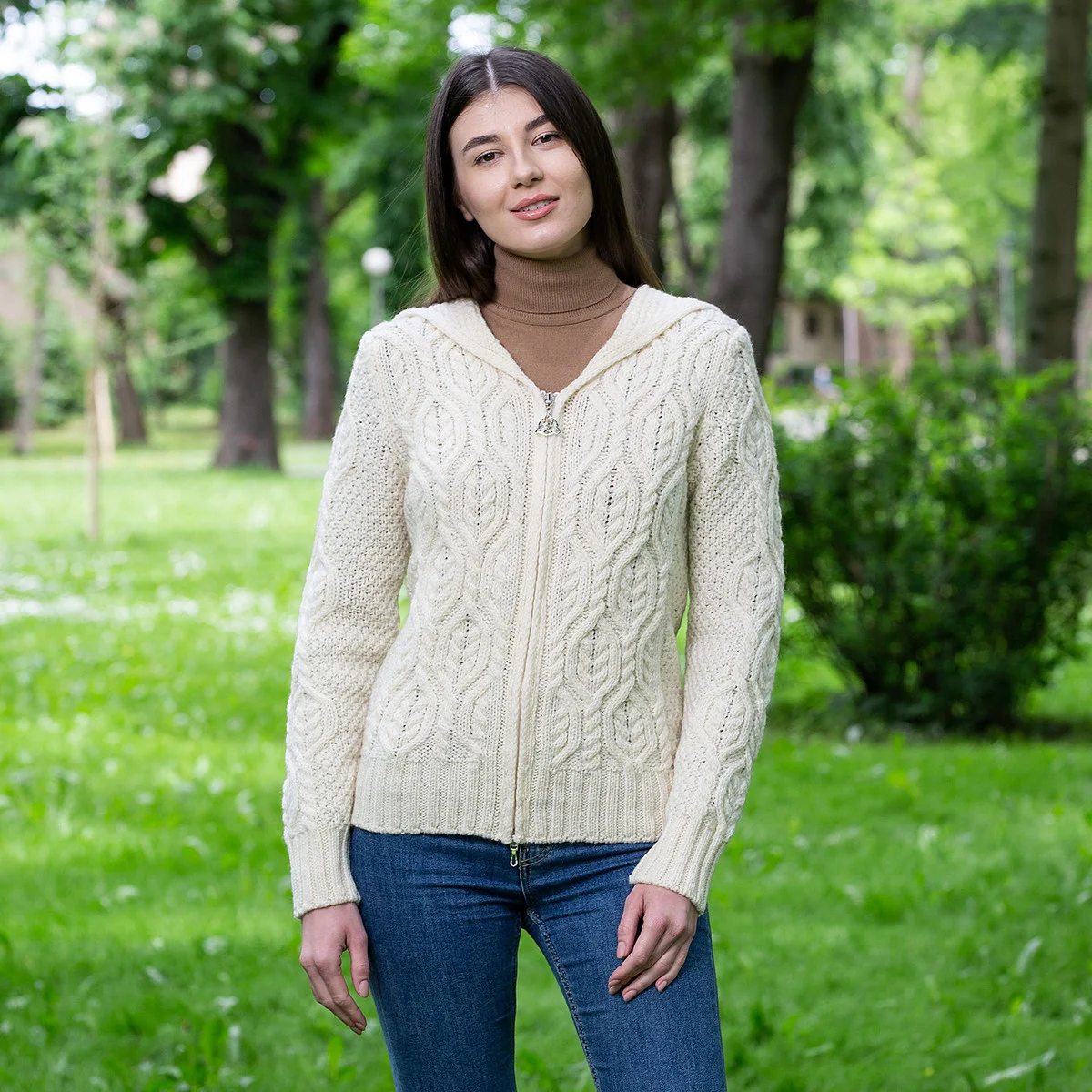 Ladies Double Collar Zipped Cardigan - Image 4 | Lily's Pad Studio