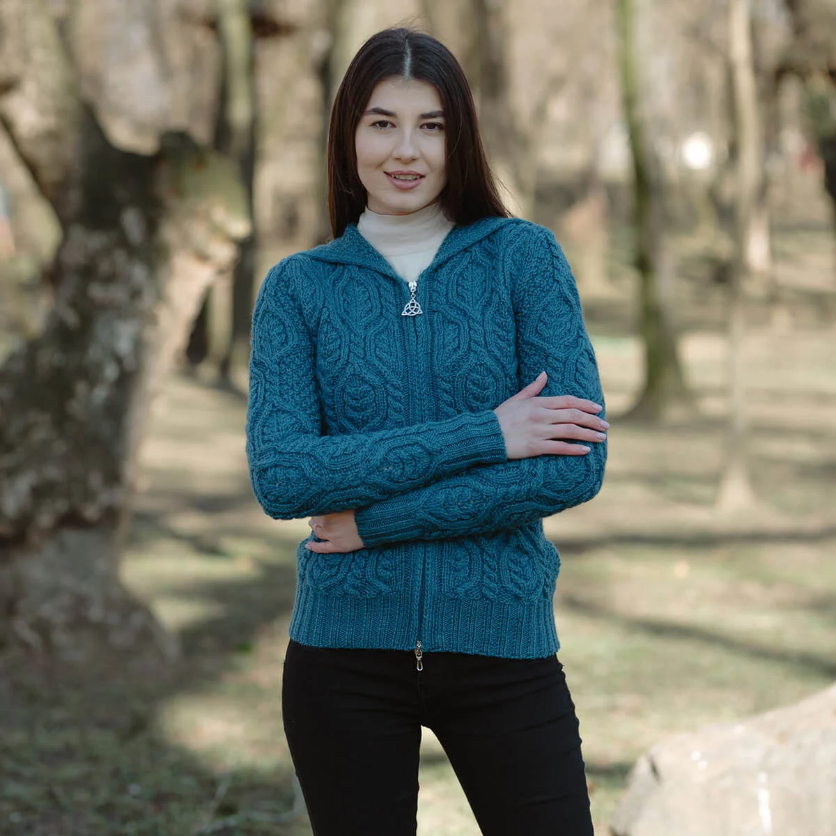 Ladies Double Collar Zipped Cardigan - Image 6 | Lily's Pad Studio