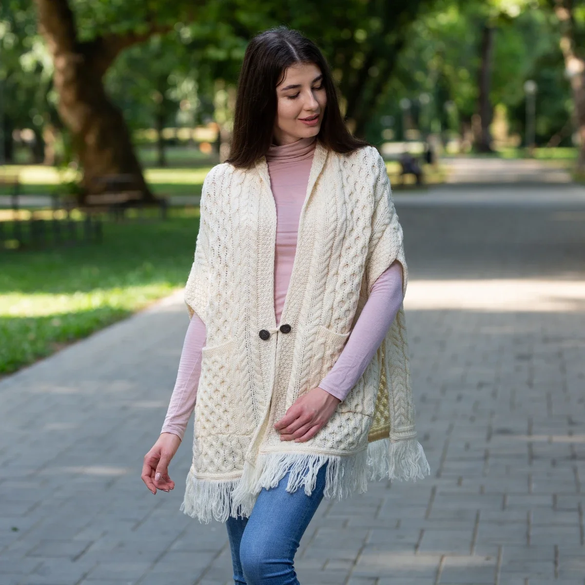 Ladies Irish Merino Pocket Shawl - Image 1 | Lily's Pad Studio
