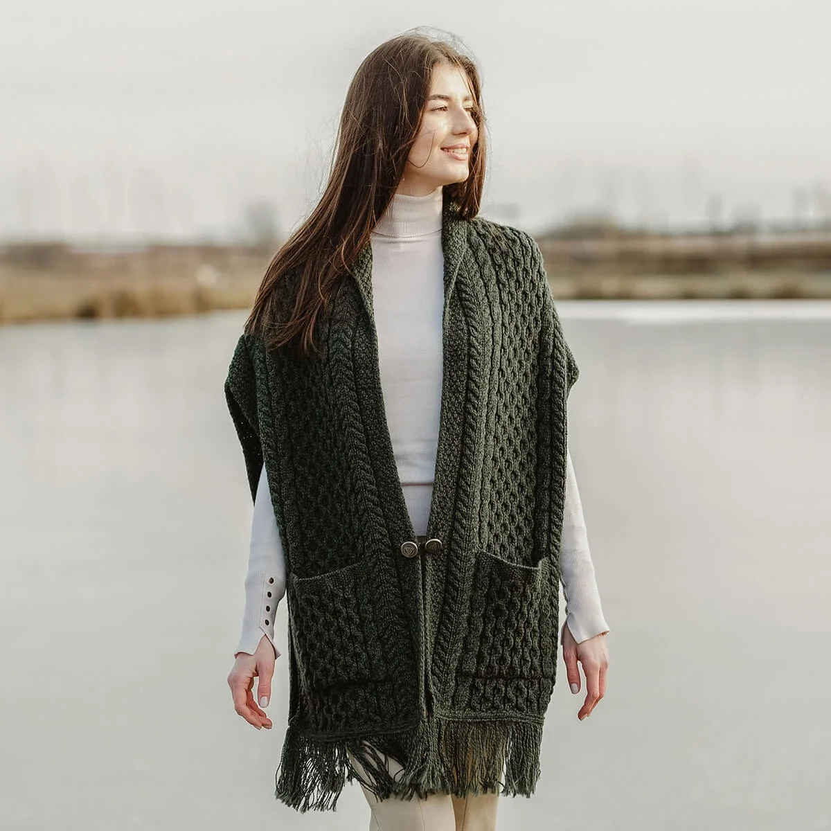Ladies Irish Merino Pocket Shawl - Image 2 | Lily's Pad Studio