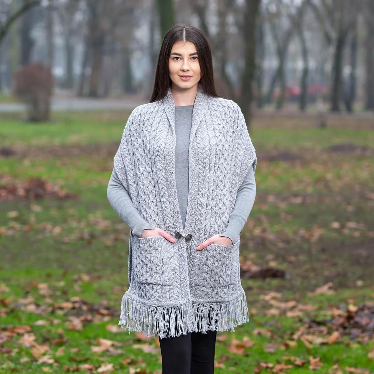 Ladies Irish Merino Pocket Shawl - Image 3 | Lily's Pad Studio