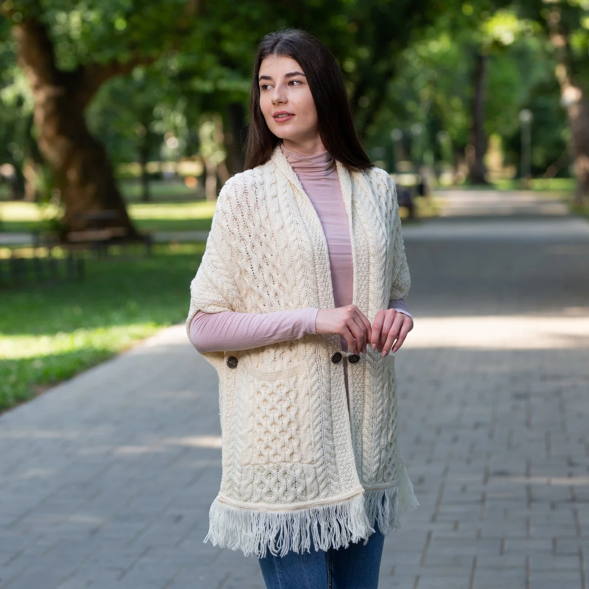 Ladies Irish Merino Pocket Shawl - Image 8 | Lily's Pad Studio