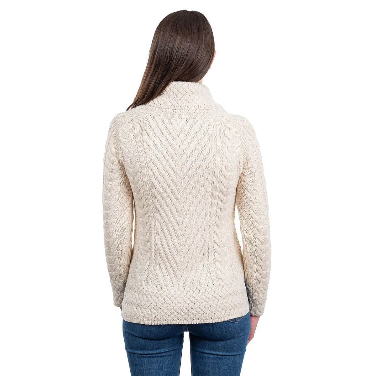 Ladies Merino Wool Blend Turtleneck Cable Knit Sweater – Aran Ribbed Pullover - Image 7 | Lily's Pad Studio