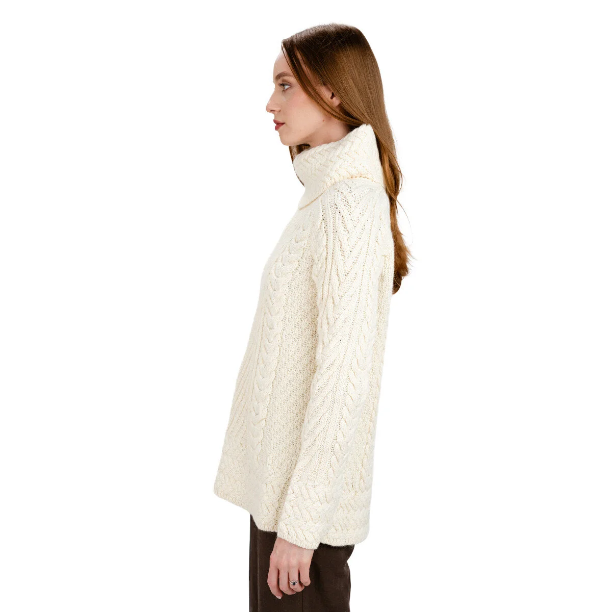 Ladies Merino Wool Blend Turtleneck Cable Knit Sweater – Aran Ribbed Pullover - Image 9 | Lily's Pad Studio