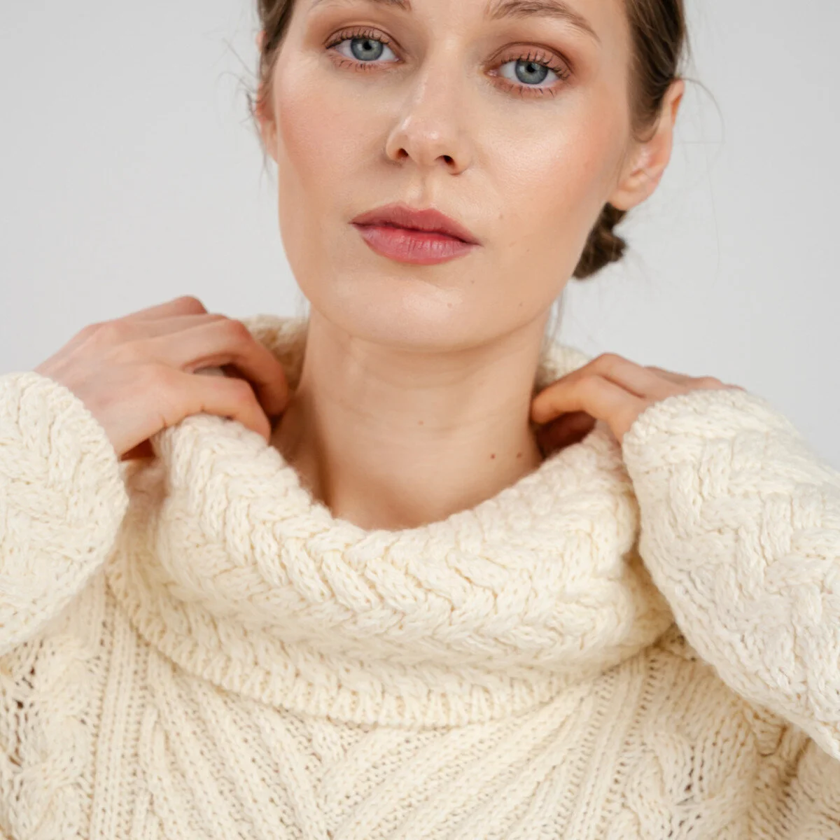 Ladies Merino Wool Blend Turtleneck Cable Knit Sweater – Aran Ribbed Pullover - Image 10 | Lily's Pad Studio
