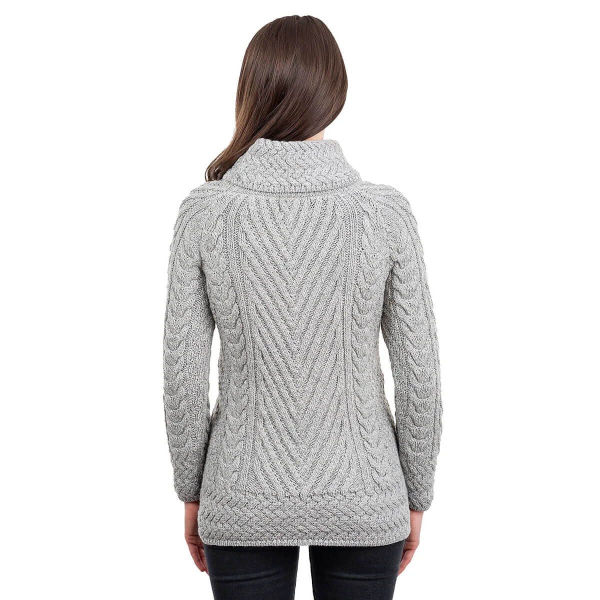 Ladies Merino Wool Blend Turtleneck Cable Knit Sweater – Aran Ribbed Pullover - Image 12 | Lily's Pad Studio