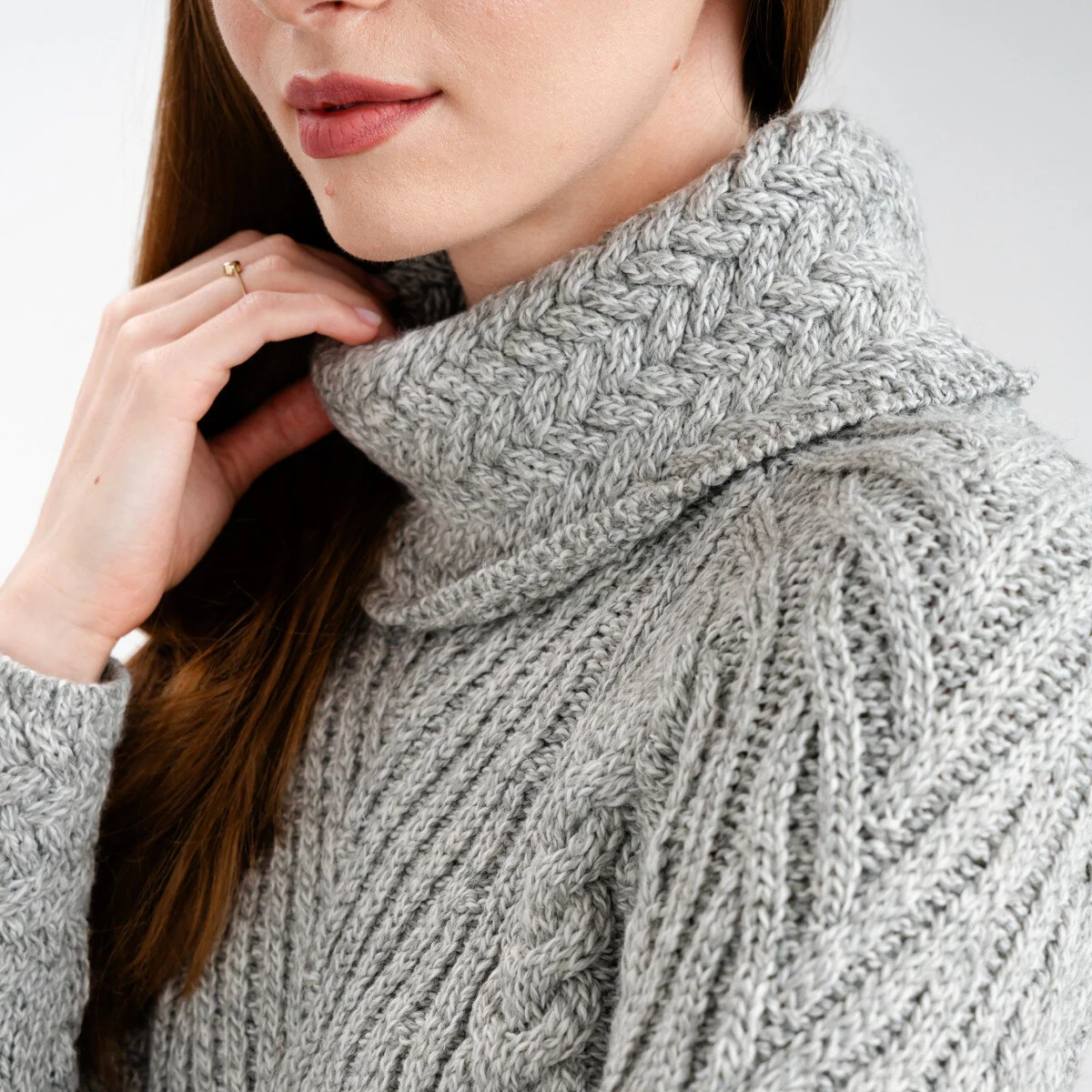 Ladies Merino Wool Blend Turtleneck Cable Knit Sweater – Aran Ribbed Pullover - Image 13 | Lily's Pad Studio