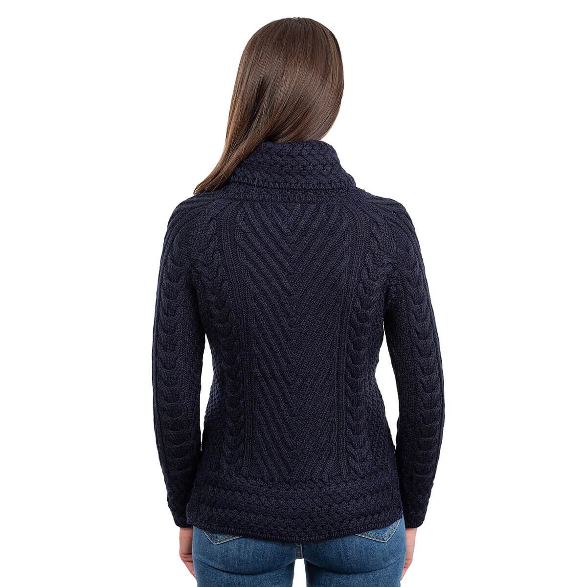 Ladies Merino Wool Blend Turtleneck Cable Knit Sweater – Aran Ribbed Pullover - Image 18 | Lily's Pad Studio