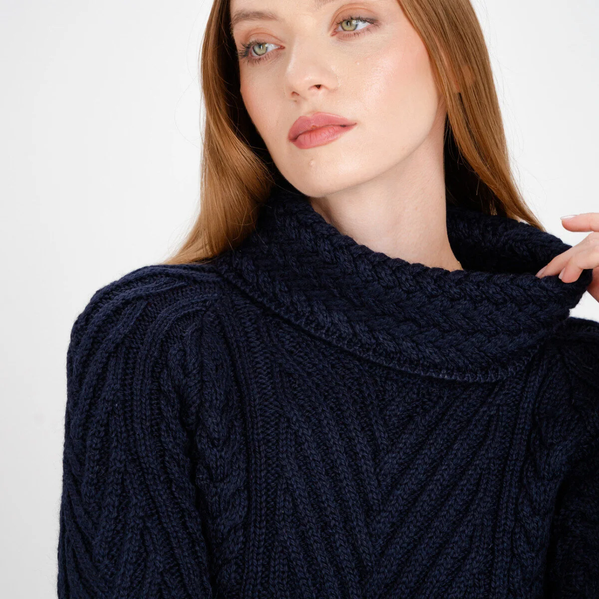 Ladies Merino Wool Blend Turtleneck Cable Knit Sweater – Aran Ribbed Pullover - Image 20 | Lily's Pad Studio