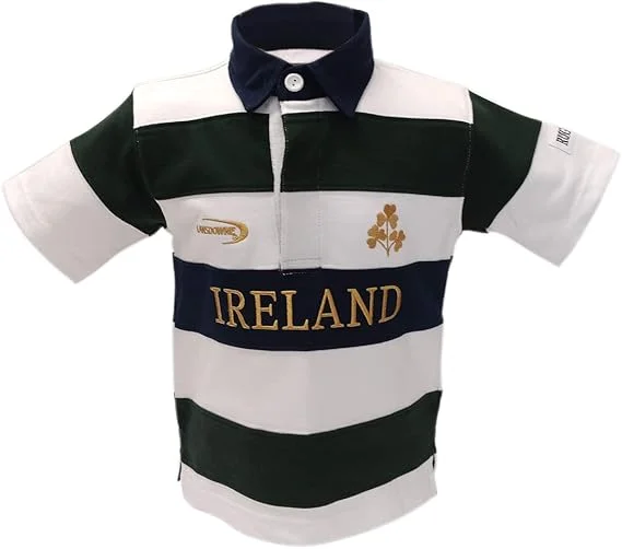 Lansdowne Ireland Kids Rugby Shirt Bottle Green & White Stripe Rugby - Image 3 | Lily's Pad Studio