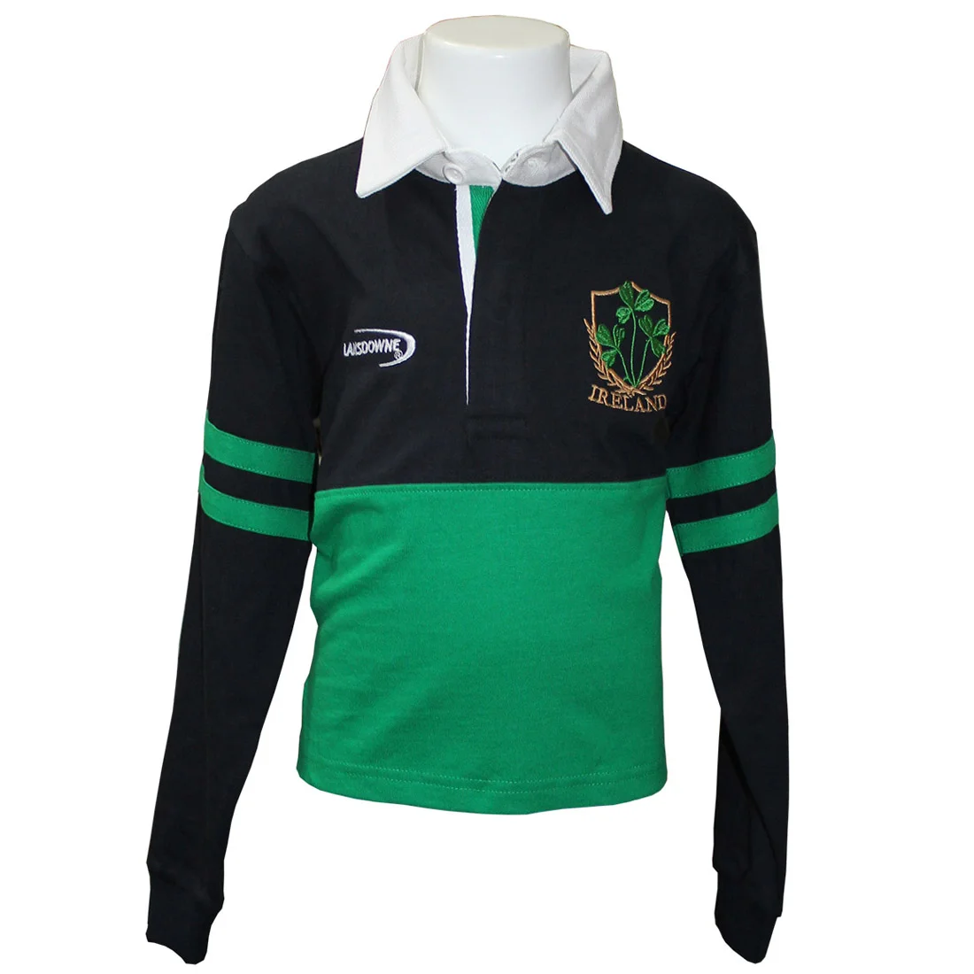 Lansdowne Kids Shamrock Rugby Shirt - Emerald/Navy - Image 2 | Lily's Pad Studio