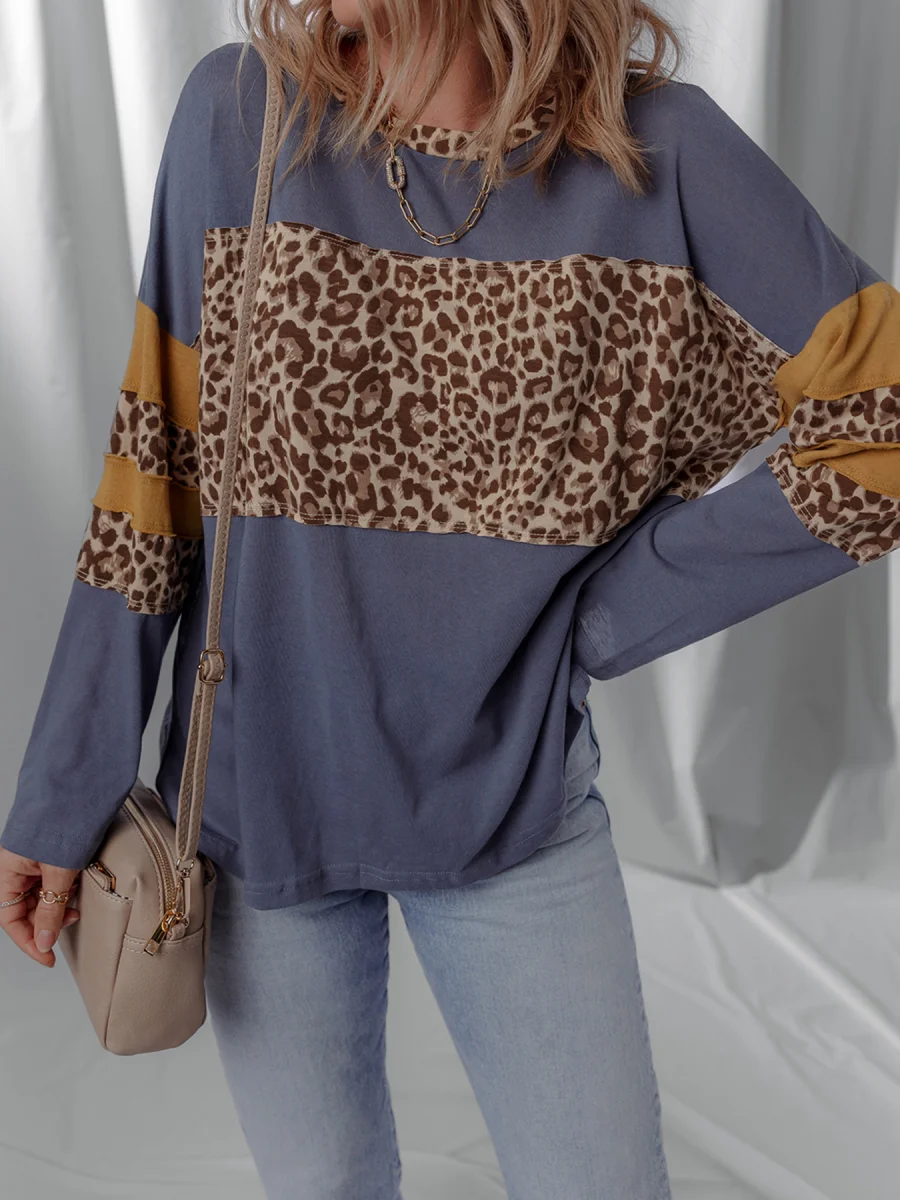 Leopard Color Block Long Sleeve Drop Shoulder Top - Image 4 | Lily's Pad Studio