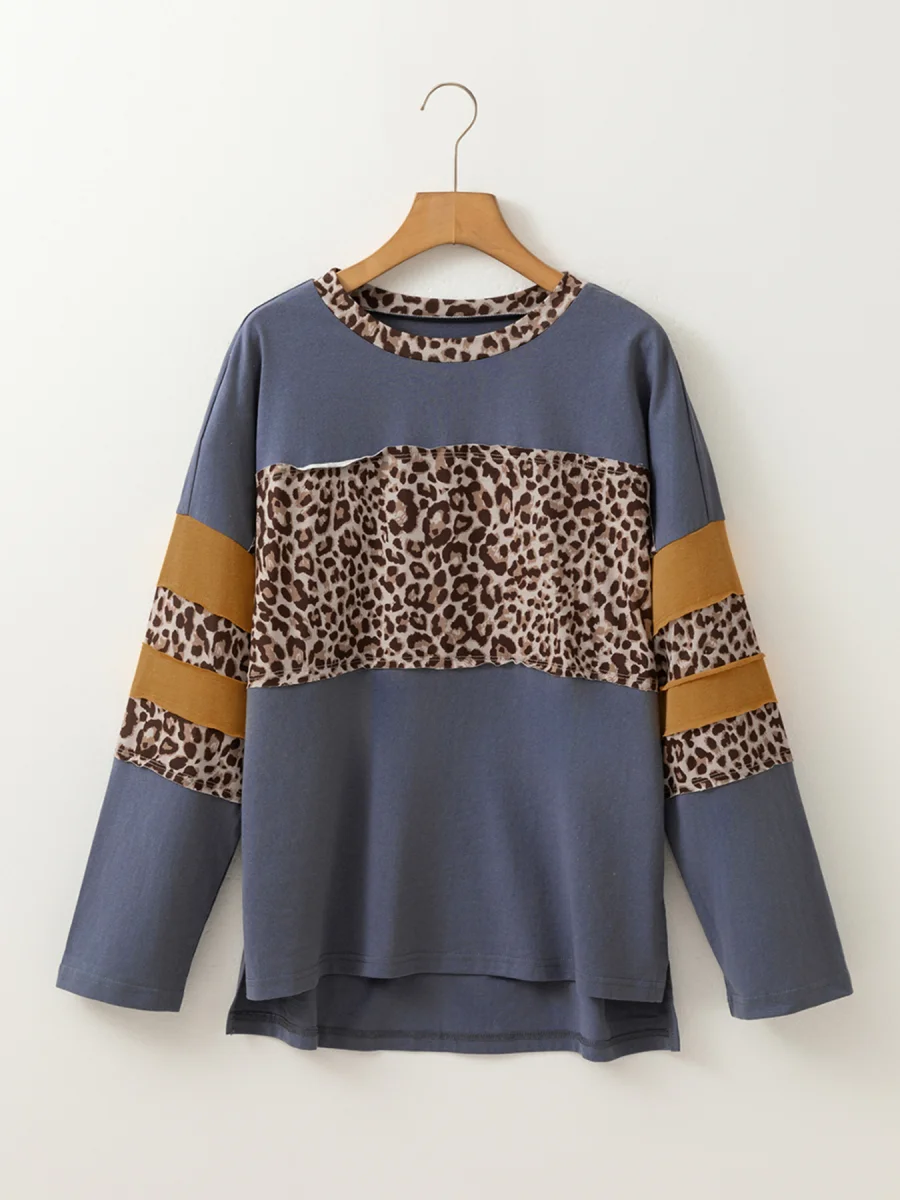 Leopard Color Block Long Sleeve Drop Shoulder Top - Image 5 | Lily's Pad Studio