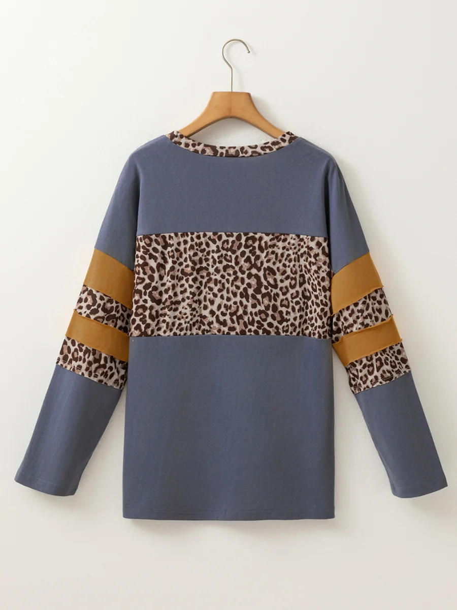 Leopard Color Block Long Sleeve Drop Shoulder Top - Image 6 | Lily's Pad Studio