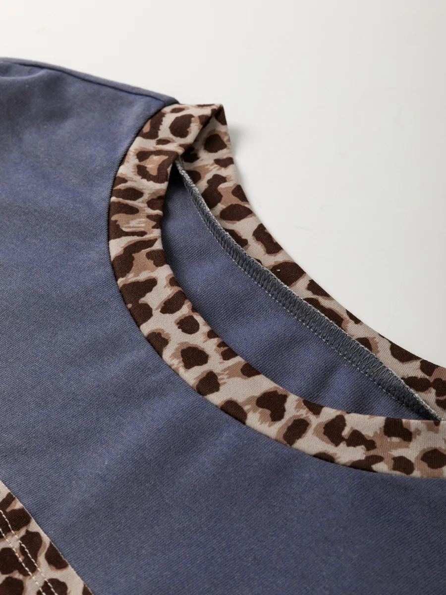 Leopard Color Block Long Sleeve Drop Shoulder Top - Image 9 | Lily's Pad Studio